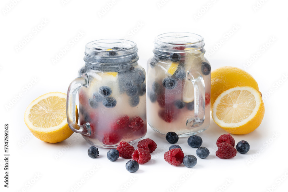 Fresh berry drink with blueberries and raspberries isolated on white background. Fresh berry drink with blueberries and raspberries isolated on white background.