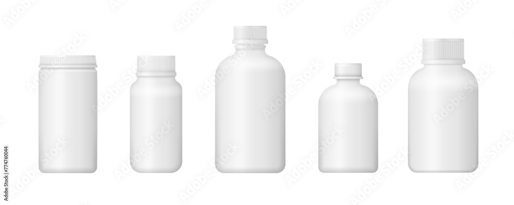 3d blank template medical packaging for pill, liquid medication. Realistic vector packaging medicine bottles for cosmetics vitamins pills, capsules. Pillbox, antibiotic cure. Mockup of plastic bo 3d blank template medical packaging for pill, liquid medication. Realistic vector packaging medicine bottles for cosmetics vitamins pills, capsules. Pillbox, antibiotic cure. Mockup of plastic bo