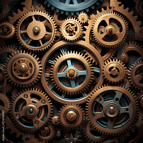 Steampunk-inspired mechanical gears and cogs.