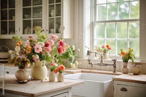 Vintage Farmhouse Kitchen: Fresh Blooms and Floral Arrangements Inspiration