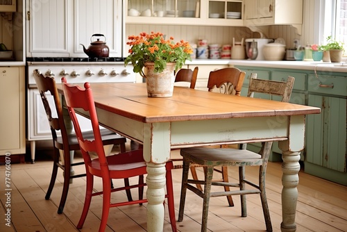 Farmhouse Table Bliss  Vintage Farmhouse Kitchen Ideas with Mixed Seating Inspirations