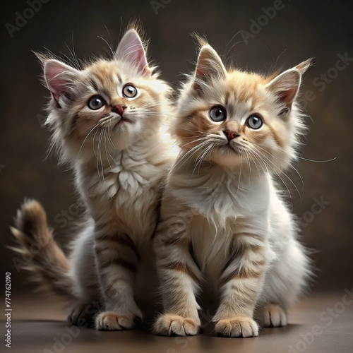 posing cute 2 cats in pastel beige tones