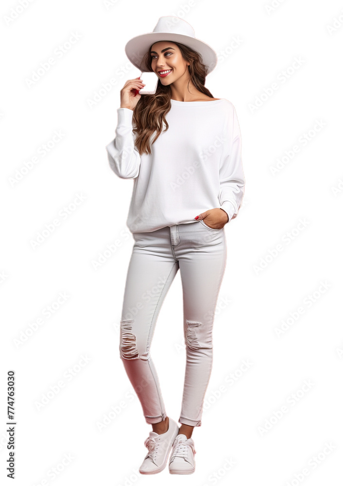 A young beautiful woman smilling for the camera wear sweater isolated on the transparent background A young beautiful woman smilling for the camera wear sweater isolated on the transparent background