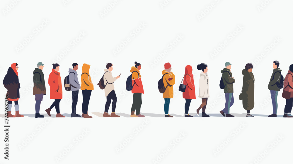 People waiting in queue on white background Flat vector