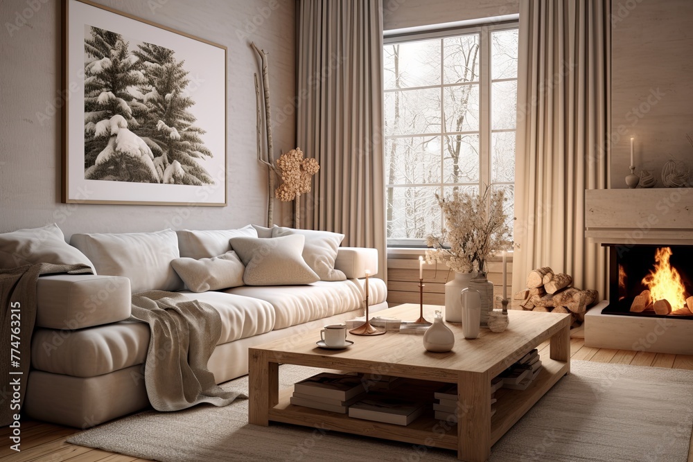 Fototapeta premium Cozy Living Room Inspirations: Warm Design Ideas for a Welcoming Atmosphere