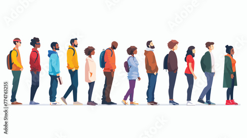 People waiting in queue on white background Flat vector