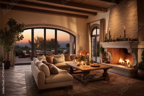 Warm Tuscan Villa Living Room Concepts: Soft Lighting and Welcoming Atmosphere © Michael