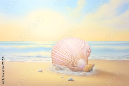 Painting of shell in the sea seashell outdoors horizon.