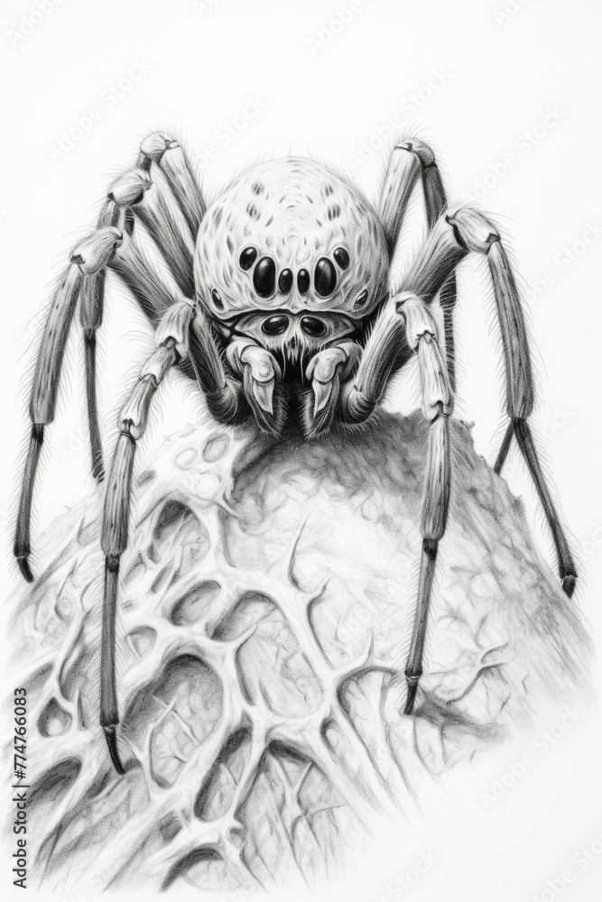 Fototapeta premium Pencil draw a creepy spider