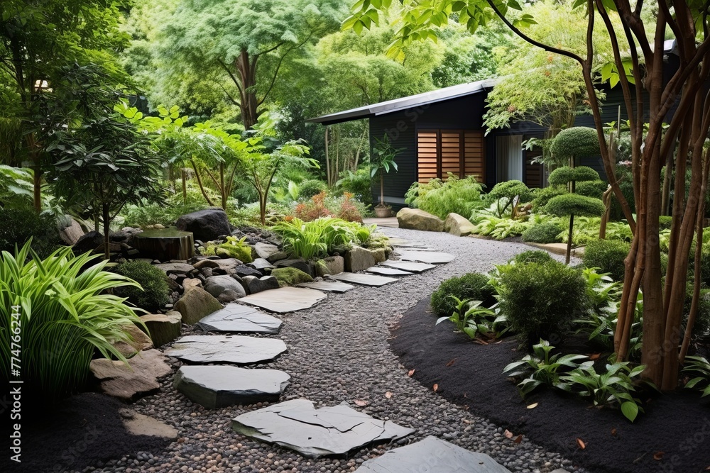 Tranquil Zen Garden Retreat: Serene Landscaping with Gravel Paths