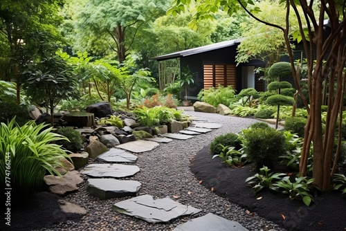 Tranquil Zen Garden Retreat: Serene Landscaping with Gravel Paths