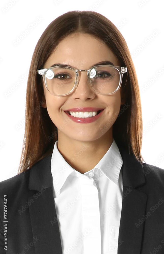Passport photo. Portrait of woman on white background Passport photo. Portrait of woman on white background