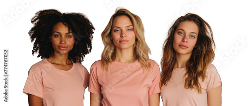A potraits of the three young beautiful woman wear in T-shirt. photo