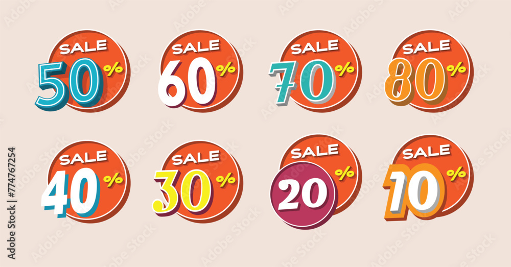 Sale discount icons Special offer price signs percent off reduction symbols Colored elements Vector retro sign style Sale discount icons Special offer price signs percent off reduction symbols Colored elements Vector retro sign style