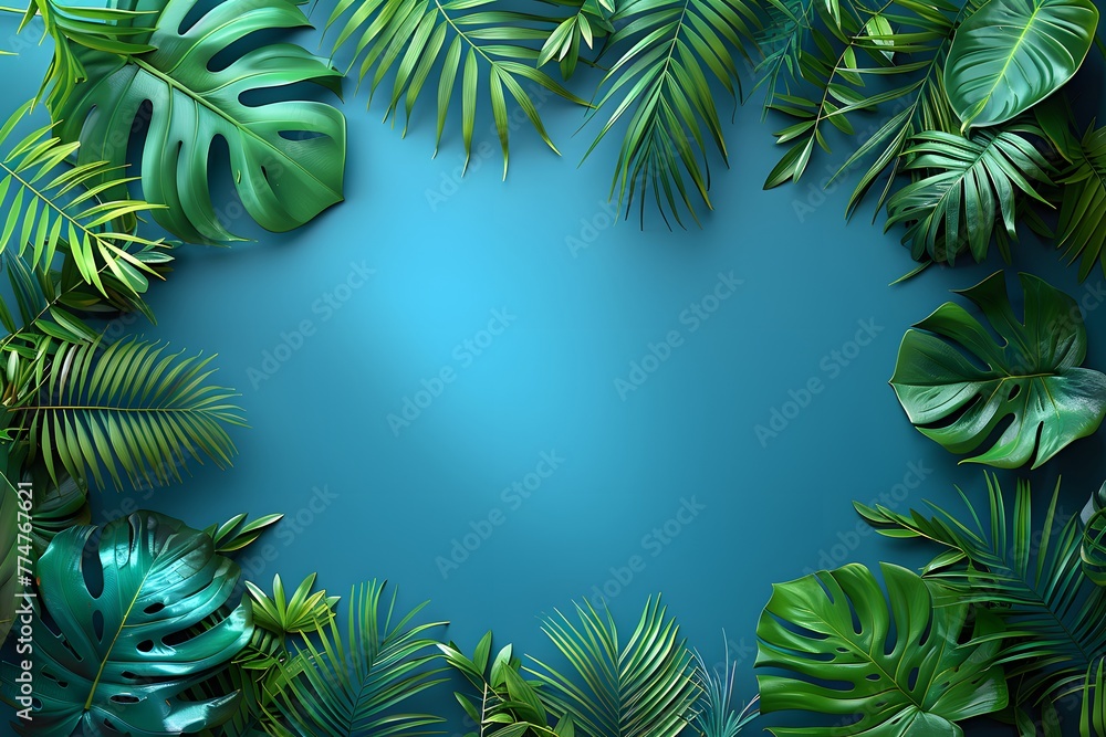 Green Leaves Against Blue Background