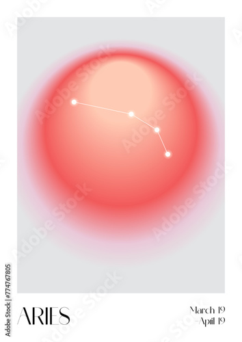 Aura Gradient Zodiac poster. Aries Wall Art. Y2k style blurred gradient. Astrology print. Colourful spiritual poster. Futurism vector art. Print, wallpaper, web template.