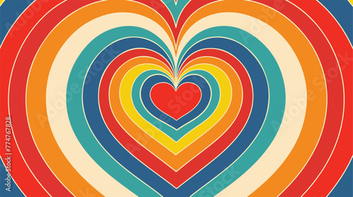 Retro heart rainbow background. Flat vector isolated