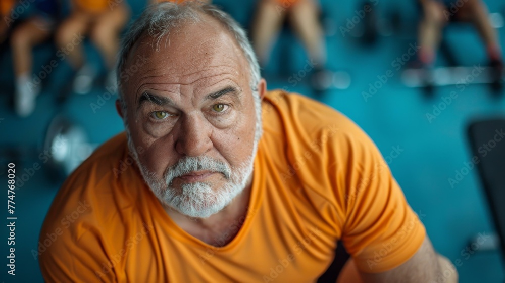 A man in orange shirt with a beard and glasses. Generative AI. A man in orange shirt with a beard and glasses. Generative AI.
