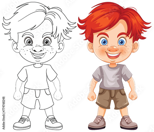 Vector illustration of a boy, colored and outlined