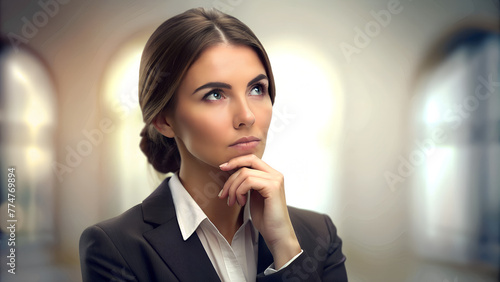 Portrait of young businesswoman person thinking