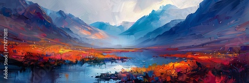 Colorful Mountains and Water A Painting of the Monthly Event 'Art in the Mountains' Generative AI