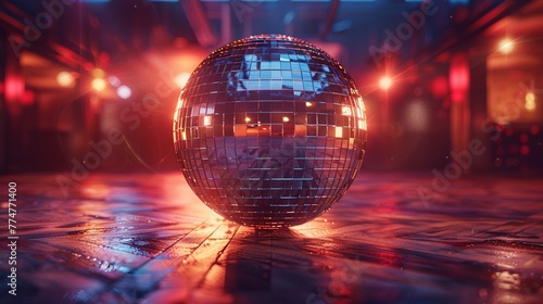 Glowing Disco Ball on a Dance Floor A Celebration of the Monthly Theme of '80s Nostalgia Generative AI