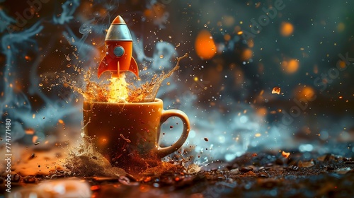 Rocket-fueled coffee break, a mug's blastoff to energize mornings photo