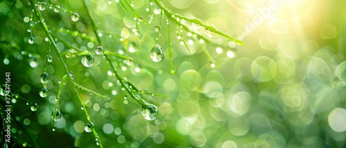 Glowing Droplets in a Green Forest A Refreshing Summer Scene Generative AI