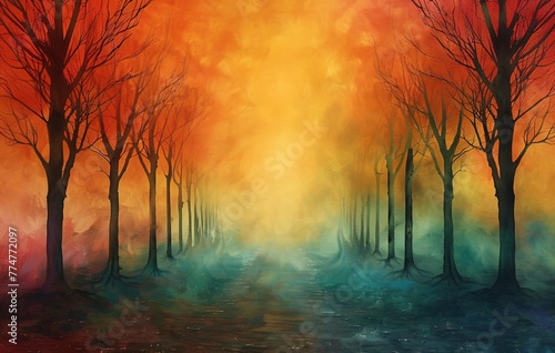 Autumn's Embrace A Vibrant Sunset in the Forest Generative AI