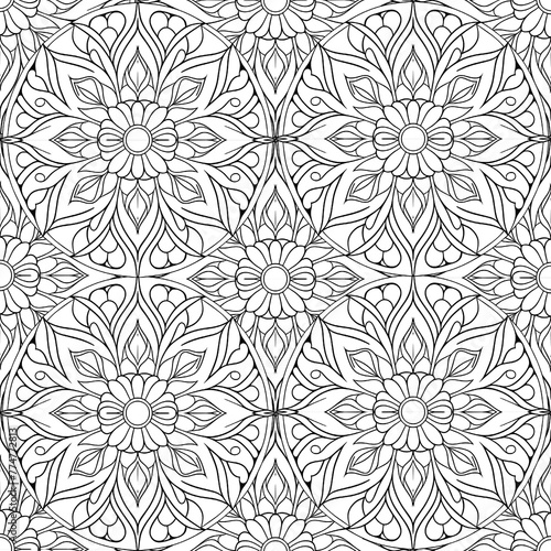 Vector Seamless Monochrome Floral Pattern. Hand Drawn Texturerative Flowers, Coloring Book