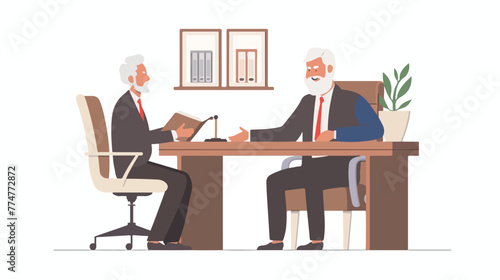 Senior man having meeting with lawyer in office Flat