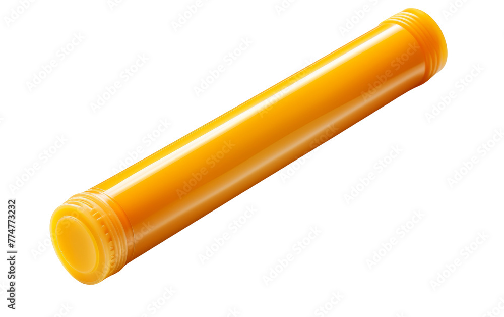 A vibrant yellow plastic tube twists and curves against a crisp white background A vibrant yellow plastic tube twists and curves against a crisp white background