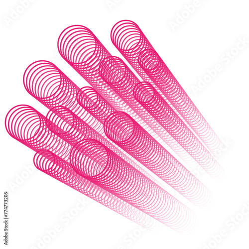 Repeated circles on the reduction are arranged along like a tube. The path of pink rings in a white background. Bright ring isolated vector illustration. Repeated rings form a line