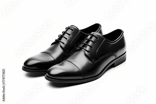 A pair of black leather shoes isolated on a white solid background