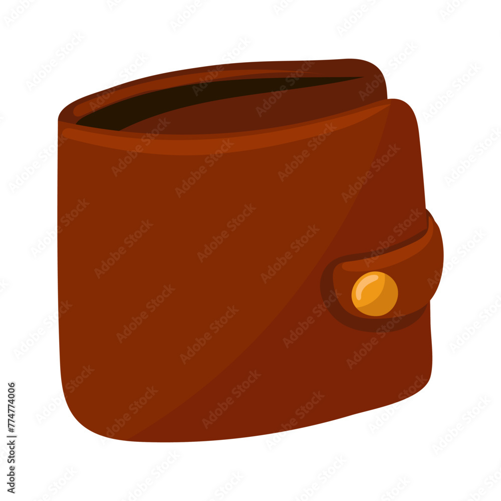 A brown leather closed wallet. Vector single painted folding Brown leather wallet with gold rivet on white background. An isolated item for storing money. Financial cushion A brown leather closed wallet. Vector single painted folding Brown leather wallet with gold rivet on white background. An isolated item for storing money. Financial cushion