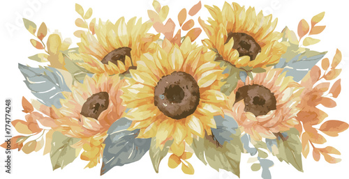 ひまわり　向日葵　夏　花　ボタニカル　水彩　あしらい　飾り　イラスト素材