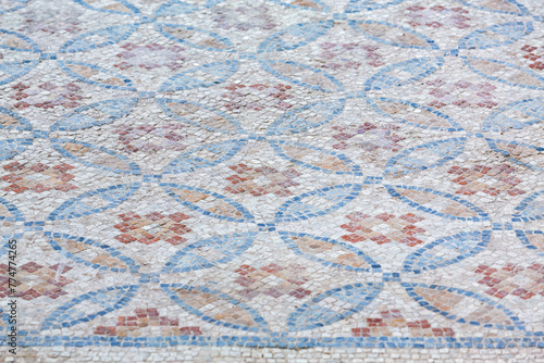 Ancient mosaic floor regular pattern from Laodicea Church with geometric design. Denizli  Turkey  Turkiye 