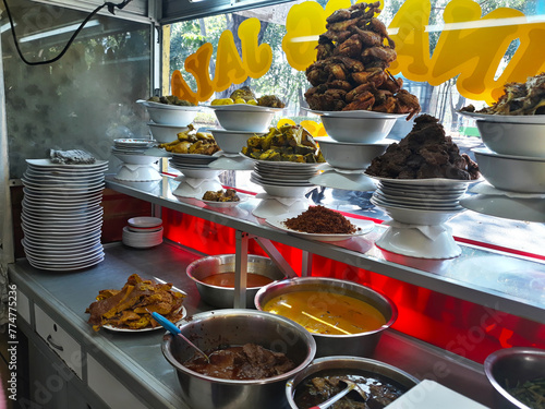Fried Chicken at Padang food stall Indonesian special food from Padang region such rendang