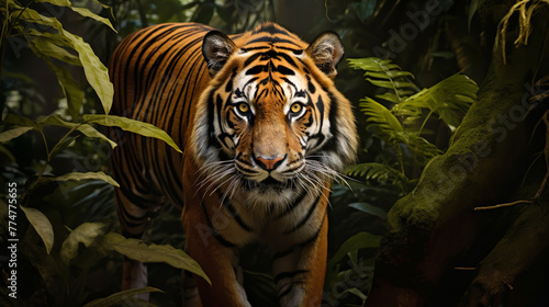 Bengal tiger in the forest on a blurred background