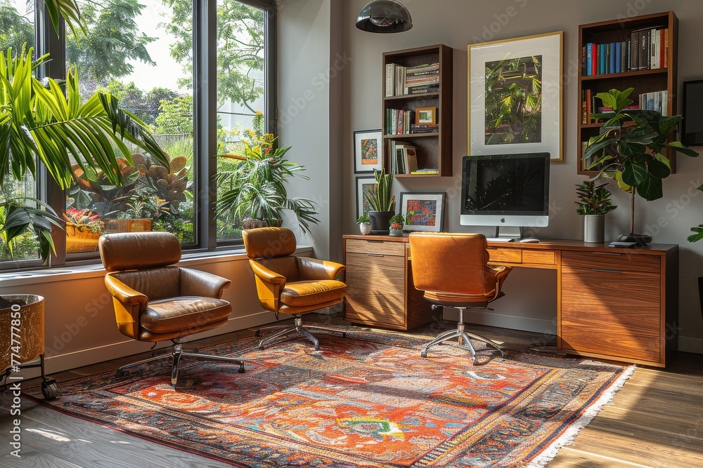 Elegant Home Office with Garden View Elegant Home Office with Garden View