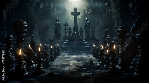 dramatic display of chess pieces surrounded photo