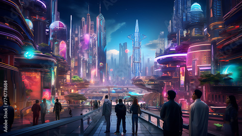 dreamlike city in the future in dubai with towerin
