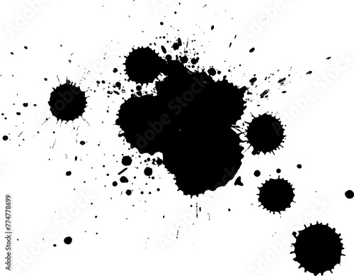 black ink painting splash splatter grunge graphic elementon white background photo