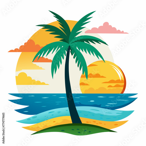 Fototapeta Naklejka Na Ścianę i Meble -  beach, palm, sun,  watercolor