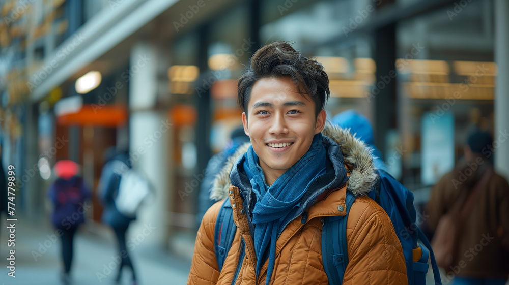 Asian young man student smiling at camera in university Asian young man student smiling at camera in university