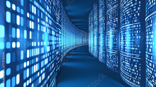 Fototapeta Naklejka Na Ścianę i Meble -  long corridor with a wall of numbers matrix, concept of data protection and communication