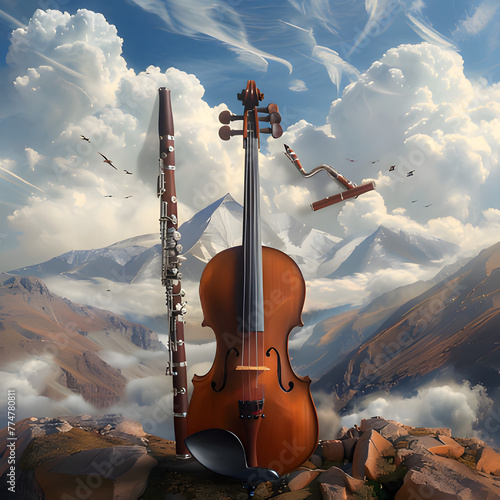 violin on the sky. Generative AI