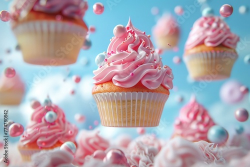 3D commercial of floating cupcakes, a sugar high in flight