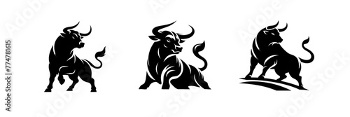 Wallpaper Mural Set of Silhouette icon of Bull illustration, isolated over on transparent white background Torontodigital.ca