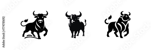 Set of Silhouette icon of Bull illustration, isolated over on transparent white background